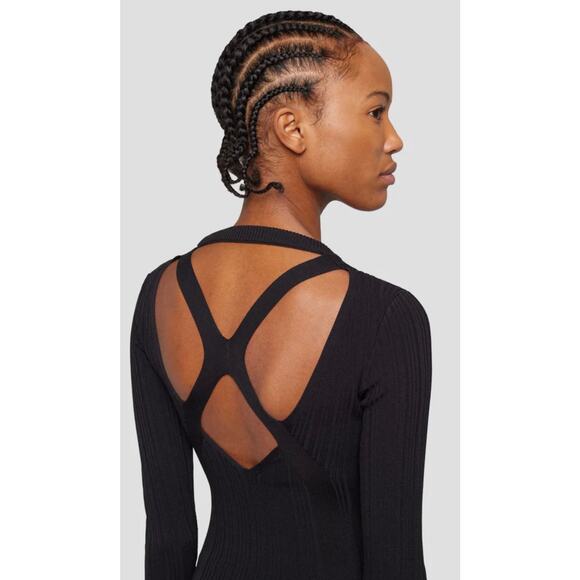 NWT 7 For All Mankind Black Open Back Knit Top Size L 3/4 Sleeve Ribbed - Picture 2 of 6
